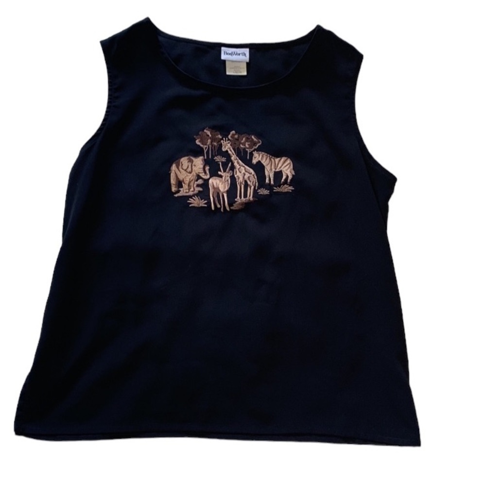 BonWorth Petite Large Black Tan Safari Animal Print Sleeveless Tank Top
